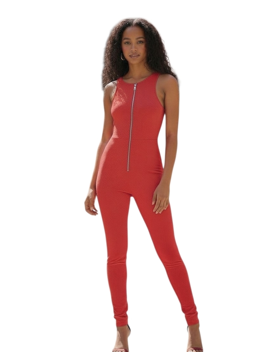 Sleeveless Orange Zip-Front Jumpsuit